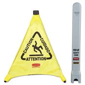 Rubbermaid® Commercial Multilingual Pop-Up Safety Cone, 3-Sided, Fabric, 21 x 21 x 20, Yellow Item: RCP9S00YEL
