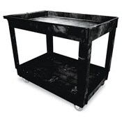 Rubbermaid® Commercial Service/Utility Carts, Plastic, 2 Shelves, 500 lb Capacity, 24" x 40" x 31.25", Black Item: RCP9T6700BLA