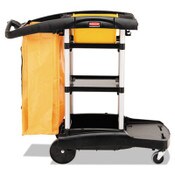 Rubbermaid® Commercial High Capacity Cleaning Cart, Plastic, 4 Shelves, 2 Bins, 21.75" x 49.75" x 38.38", Black Item: RCP9T7200BK