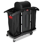 Rubbermaid® Commercial High-Security Housekeeping Cart, Plastic, 3 Shelves, 2 Bins, 22" x 51.75" x 53.5", Black/Silver Item: RCP9T78