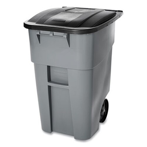 Rubbermaid® Commercial Square Brute Rollout Container, 50 gal, Molded Plastic, Gray Item: RCP9W27GY