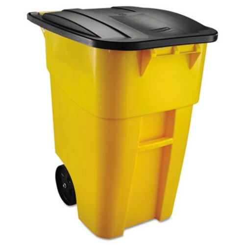 Rubbermaid® Commercial Square Brute Rollout Container, 50 gal, Molded Plastic, Yellow Item: RCP9W27YEL