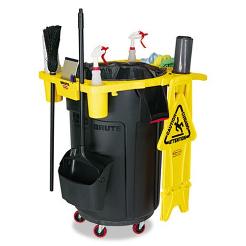 Rubbermaid® Commercial BRUTE Standard Brute Rim Caddy, Four Compartments, Fits 32.5" Diameter Cans, 26.5 x 6.75, Yellow Item: RCP9W87YEL