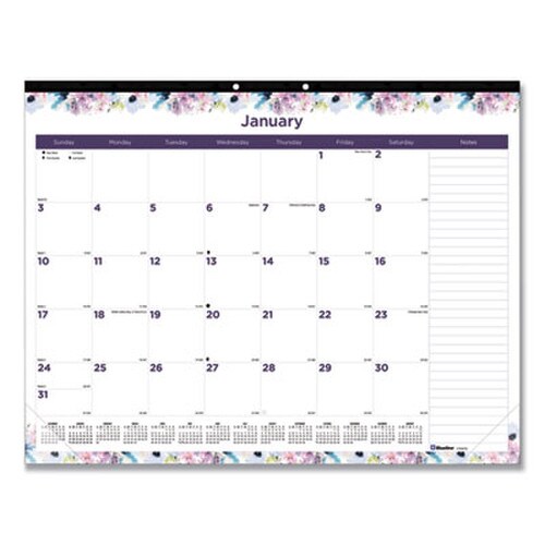 Blueline® Passion Monthly Deskpad Calendar, Floral Artwork, 22 x 17, White/Multicolor Sheets, Black Binding, 12-Month (Jan-Dec): 2025 Item: REDC194113