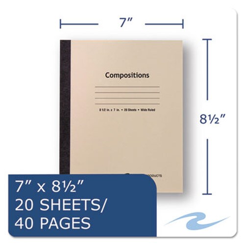 Roaring Spring® Stitched Cover Composition Book, Wide/Legal Rule, Manila Cover, (20) 8.5 x 7 Sheets Item: ROA77340