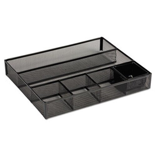 Rolodex™ Metal Mesh Deep Desk Drawer Organizer, Six Compartments, 15.25 x 11.88 x 2.5, Black Item: ROL22131