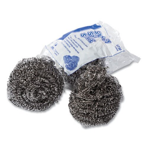 AmerCareRoyal® Stainless Steel Sponge, Polybagged, 1.50 oz, Gray, 12/Pack, 12/Packs/Carton Item: RPPS730