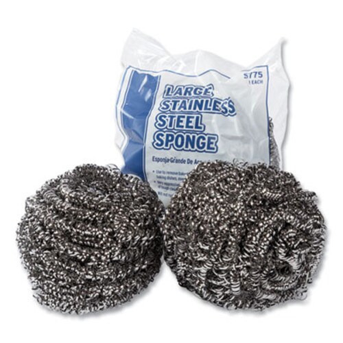 AmerCareRoyal® Stainless Steel Sponge, Polybagged, 1.75 oz, Gray, 12/Pack, 6 Packs/Carton Item: RPPS7756