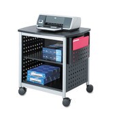 Safco® Scoot Deskside Printer Stand, File Pocket, Metal, 3 Shelves, 1 Bin, 200 lb Capacity, 26.5 x 20.5 x 26.5, Black/Silver Item: SAF1856BL