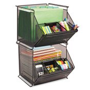 Safco® Onyx Stackable Mesh Storage Bin, 4 Compartments, Steel Mesh, 14 x 15.5 x 11.75, Black Item: SAF2164BL