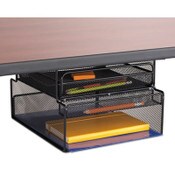 Safco® Onyx Hanging Organizer with Drawer, Under Desk Mount, 3 Compartments, Steel Mesh, 12.33 x 10 x 7.25, Black Item: SAF3244BL