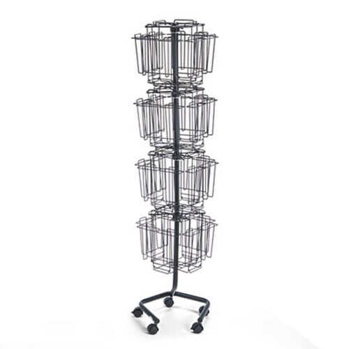 Safco® Wire Rotary Display Racks, 32 Compartments, 15w x 15d x 60h, Charcoal Item: SAF4128CH