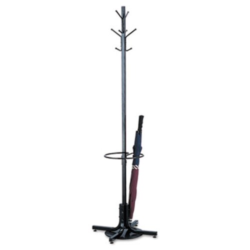 Safco® Metal Costumer w/Umbrella Holder, Four Ball-Tipped Double-Hooks, 21w x 21d x 70h, Black Item: SAF4168BL