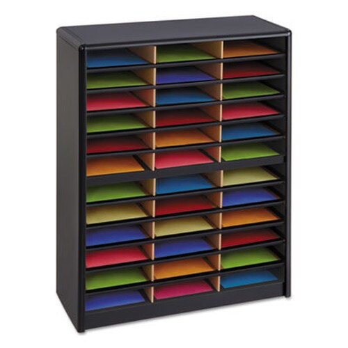 Safco® Steel/Fiberboard Literature Sorter, 36 Compartments, 32.25 x 13.5 x 38, Black Item: SAF7121BL