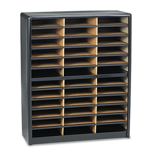 Safco® Steel/Fiberboard Literature Sorter, 36 Compartments, 32.25 x 13.5 x 38, Black Item: SAF7121BL