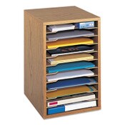 Safco® Wood Vertical Desktop Sorter, 11 Compartments, 10.63 x 11.88 x 16, Medium Oak Item: SAF9419MO
