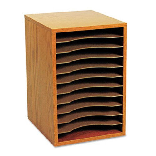 Safco® Wood Vertical Desktop Sorter, 11 Compartments, 10.63 x 11.88 x 16, Medium Oak Item: SAF9419MO
