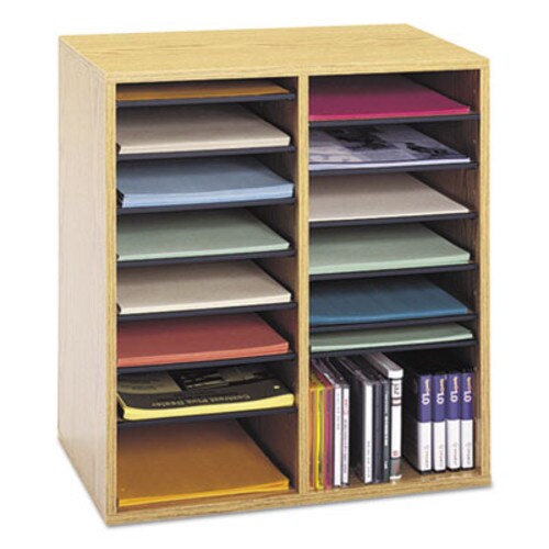 Safco® Wood/Laminate Literature/CD Sorter, 16 Compartments, 19.5 x 11.75 x 21, Medium Oak Item: SAF9422MO