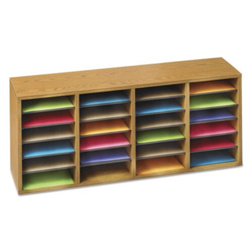 Safco® Wood/Laminate Sorter, 24 Compartments, 39.25 x 11.75 x 16.25, Medium Oak Item: SAF9423MO