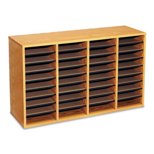 Safco® Wood/Laminate Literature Sorter, 36 Compartments, 39.25 x 11.75 x 24, Medium Oak Item: SAF9424MO