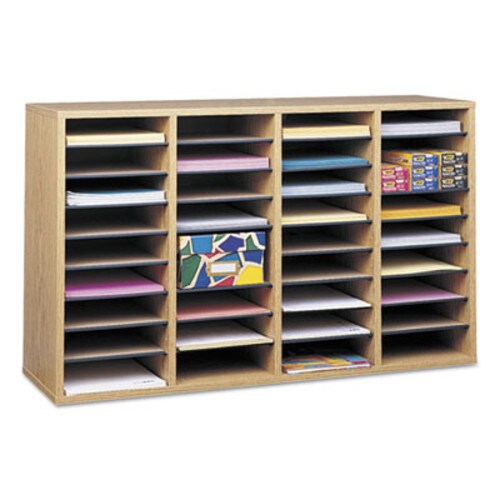 Safco® Wood/Laminate Literature Sorter, 36 Compartments, 39.25 x 11.75 x 24, Medium Oak Item: SAF9424MO