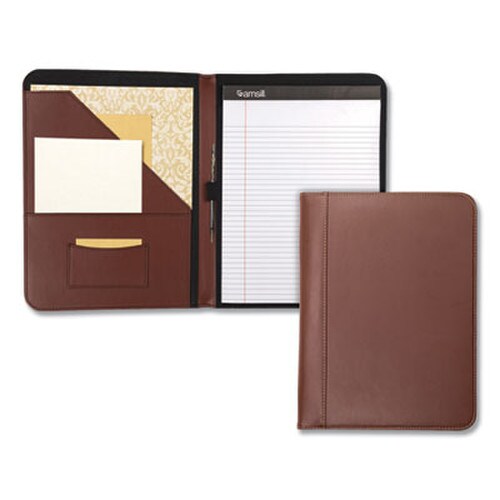 Samsill® Contrast Stitch Leather Padfolio, 8 1/2 x 11, Leather, Tan Item: SAM71716