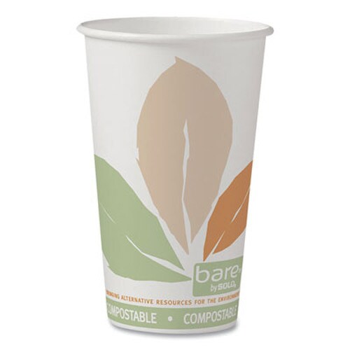 SOLO® Bare Eco-Forward PLA Paper Hot Cups, 16 oz, Leaf Design, White/Green/Orange, 1,000/Carton Item: SCC316PLABB