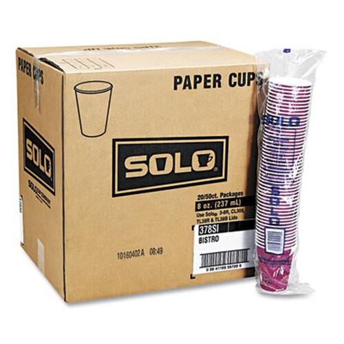 SOLO® Paper Hot Drink Cups in Bistro Design, 10 oz, Maroon, 1,000/Carton Item: SCC370SI