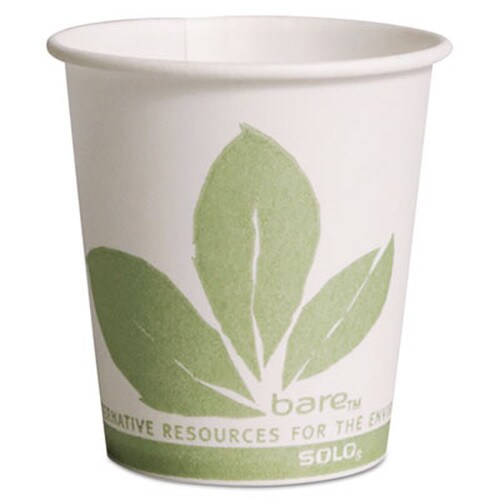 SOLO® Cup Company Bare Eco-Forward Paper Treated Water Cups, Cold, 3 oz, White/Green, 100/Sleeve, 50 Sleeves/Carton Item: SCC44BB