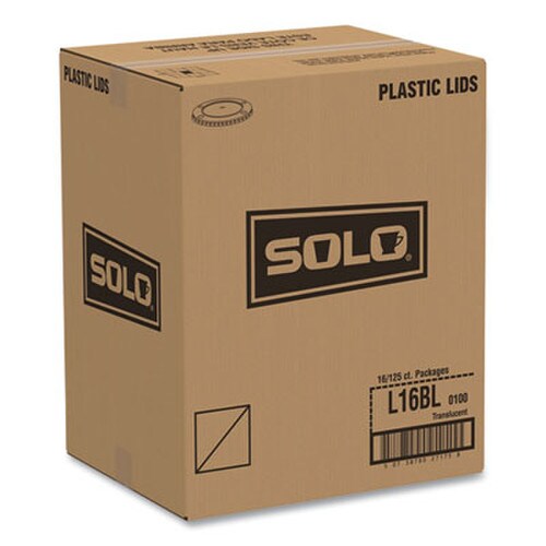 SOLO® Polystyrene Plastic Flat Straw-Slot Cold Cup Lids, Fits 12 oz to 24 oz Cups, Translucent, 125/Pack, 16 Packs/Carton Item: SCCL16BL