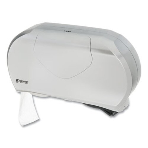 San Jamar® Twin 9" Jumbo Bath Tissue Dispenser, Summit, 19.25 x 6 x 12.25, Faux Stainless Steel Item: SJMR4070SS