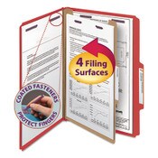 Smead Four-Section Pressboard Top Tab Classification Folders, Four SafeSHIELD Fasteners, 1 Divider, Legal Size, Bright Red, 10/Box Item: SMD18731