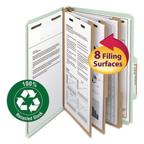 Smead Recycled Pressboard Classification Folders, 3" Expansion, 3 Dividers, 8 Fasteners, Legal Size, Gray-Green, 10/Box Item: SMD19093