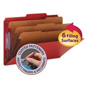 Smead Eight-Section Pressboard Top Tab Classification Folders, 8 SafeSHIELD Fasteners, 3 Dividers, Legal Size, Bright Red, 10/Box Item: SMD19095