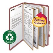 Smead Recycled Pressboard Classification Folders, 3" Expansion, 3 Dividers, 8 Fasteners, Legal Size, Red Exterior, 10/Box Item: SMD19099