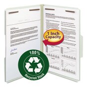 Smead Recycled Pressboard Fastener Folders, 1" Expansion, 2 Fasteners, Legal Size, Gray-Green Exterior, 25/Box Item: SMD20003