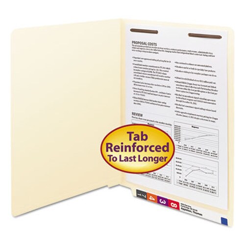 Smead End Tab Fastener Folders with Reinforced Straight Tabs, 11-pt Manila, 1 Fastener, Letter Size, Manila Exterior, 50/Box Item: SMD34110