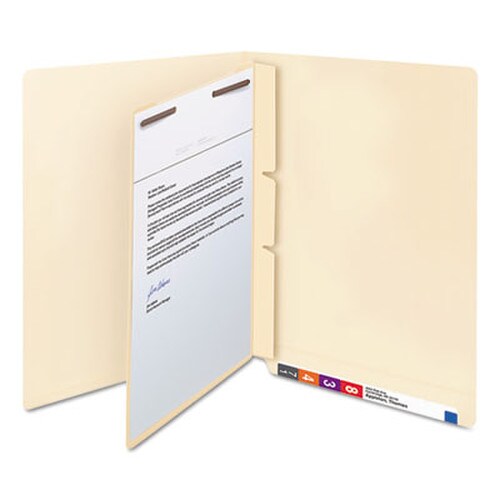 Smead Self-Adhesive Folder Dividers with Twin-Prong Fasteners for Top/End Tab Folders, 1 Fastener, Letter Size, Manila, 100/Box Item: SMD68027