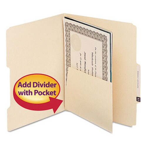 Smead Self-Adhesive Folder Dividers with 5.5" Pockets for Top/End Tab Folders, 1 Fastener, Letter Size, Manila, 25/Pack Item: SMD68030
