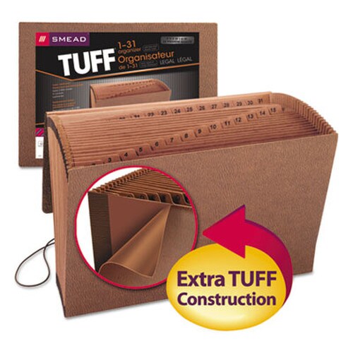 Smead TUFF Expanding Wallet, 31 Sections, Elastic Cord Closure, 1/15-Cut Tabs, Legal Size, Redrope Item: SMD70369