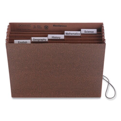 Smead Six-Pocket Subject File with Insertable Tabs, 5.25" Expansion, 6 Sections, Elastic Cord, 1/5-Cut Tabs, Letter Size, Redrope Item: SMD70540