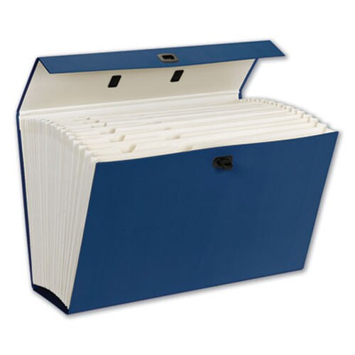 Smead Expanding File Box, 16.63" Expansion, 19 Sections, Twist-Lock Latch Closure, 2/5-Cut Tabs, Legal Size, Blue Item: SMD70806