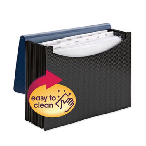 Smead 12-Pocket Poly Expanding File, 0.88" Expansion, 12 Sections, Cord/Hook Closure, 1/6-Cut Tabs, Letter Size, Black/Blue Item: SMD70863