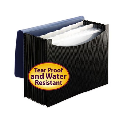 Smead 12-Pocket Poly Expanding File, 0.88" Expansion, 12 Sections, Cord/Hook Closure, 1/6-Cut Tabs, Letter Size, Black/Blue Item: SMD70863