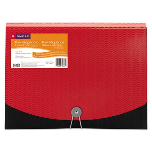 Smead 12-Pocket Poly Expanding File, 0.88" Expansion, 12 Sections, Cord/Hook Closure, 1/6-Cut Tabs, Letter Size, Black/Red Item: SMD70866