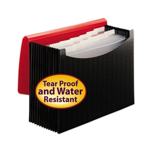 Smead 12-Pocket Poly Expanding File, 0.88" Expansion, 12 Sections, Cord/Hook Closure, 1/6-Cut Tabs, Letter Size, Black/Red Item: SMD70866