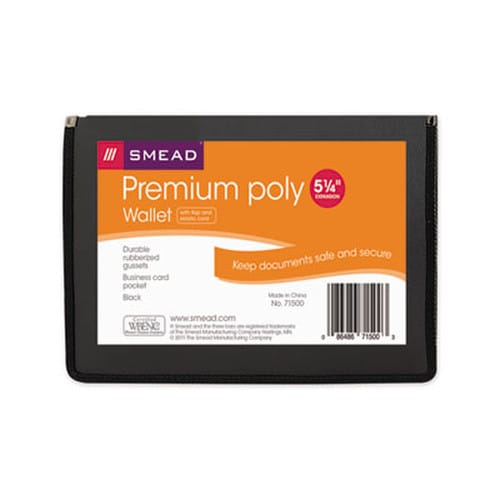 Smead Poly Premium Wallets, 5.25" Expansion, 1 Section, Elastic Cord Closure, Letter Size, Black Item: SMD71500