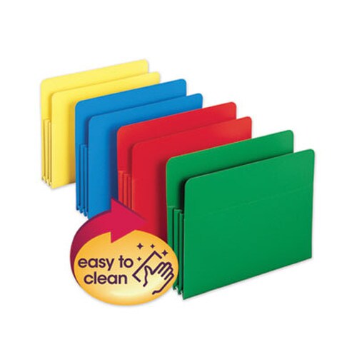 Smead Poly Drop Front File Pockets, 3.5" Expansion, Letter Size, Assorted Colors, 4/Box Item: SMD73500