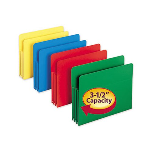 Smead Poly Drop Front File Pockets, 3.5" Expansion, Letter Size, Assorted Colors, 4/Box Item: SMD73500