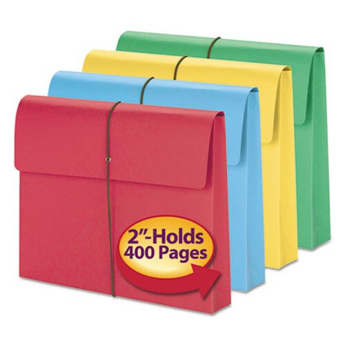 Smead Expanding Wallet with Elastic Cord, 2" Expansion, 1 Section, Elastic Cord Closure, Letter Size, Assorted Colors, 50/Box Item: SMD77251